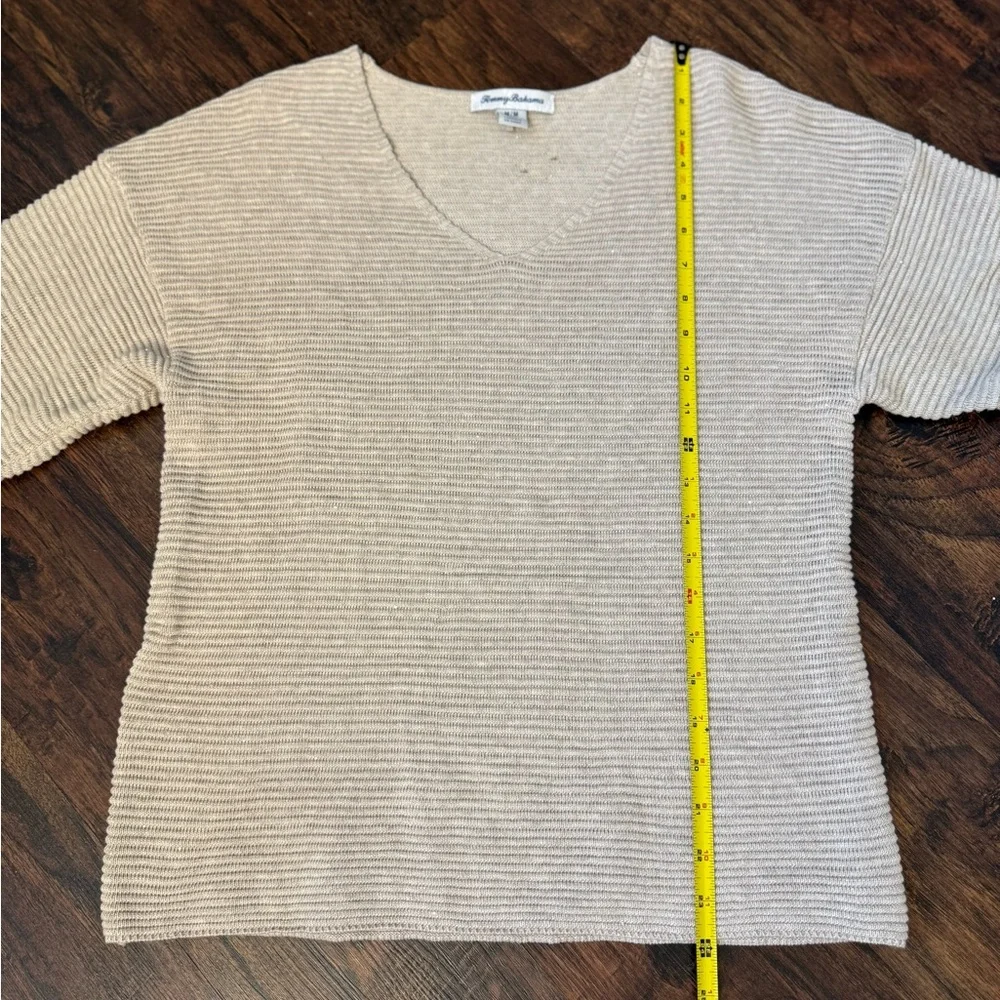Tommy Bahama Bonita Sequined V Neck Sweater Women's Medium Beige Ribbed - Picture 11 of 13